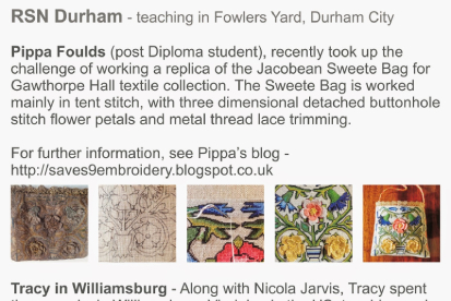 News from Royal School of Needlework Durham - June 2014